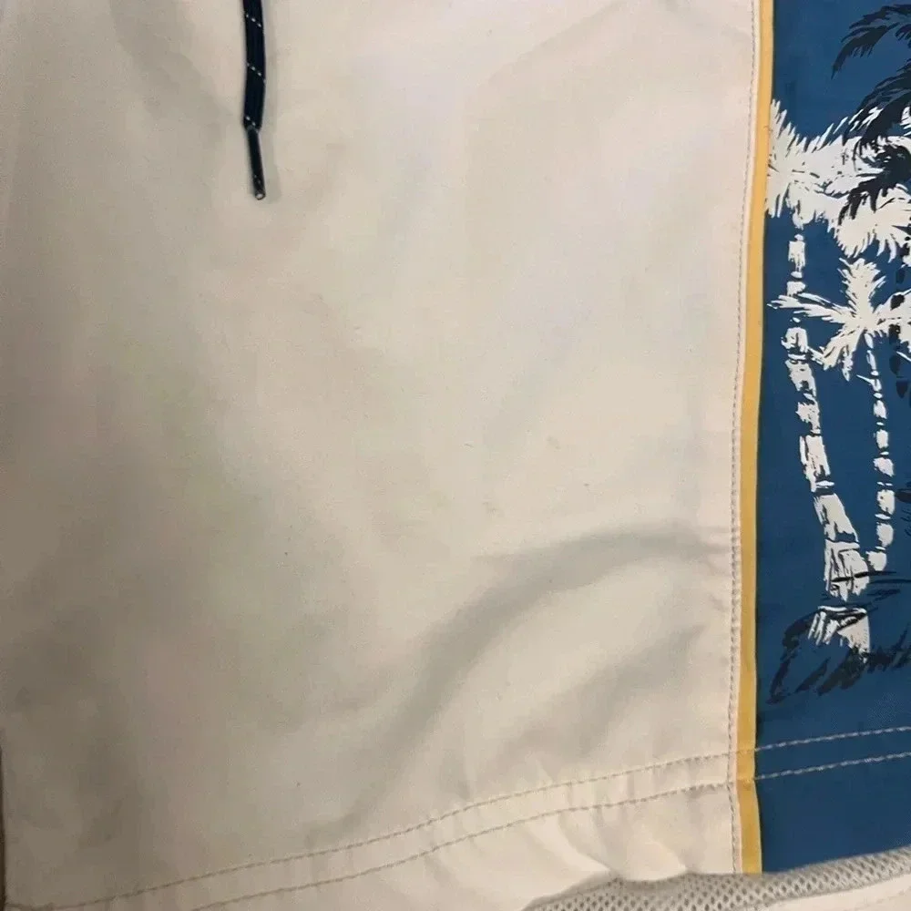 Nautica White Swim Trunks with Blue Palm Panel